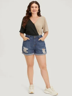 Plain Textured Colorblock Contrast Patchwork Bodysuit 10 Plain Textured Colorblock Contrast Patchwork Bodysuit -Bloomchic Shop 948452231 wc