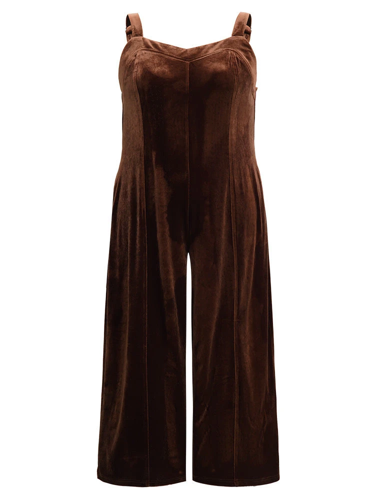 Plain Velvet Spaghetti Strap Pocket Jumpsuit 7 Plain Velvet Spaghetti Strap Pocket Jumpsuit - Image 5