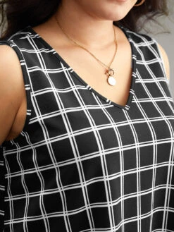 Gingham Print V Neck Tank Top -Bloomchic Shop 949446804 yc