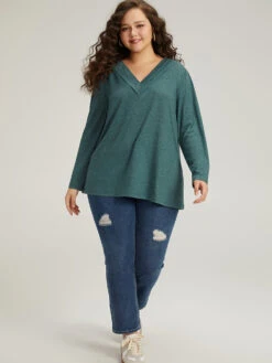 Plain Heather Pleated V Neck T-shirt -Bloomchic Shop 949855423 tb f913c022 6b12 45c3 916e ca4c56e093e7