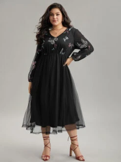 Butterfly Embroidered Mesh Gathered Patchwork Dress -Bloomchic Shop 949918181 wv 269d1b9f af28 4cc1 8967 b129af24fd4e