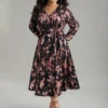 Floral Lantern Sleeve Belted Overlap Collar Dress -Bloomchic Shop 950343483 um