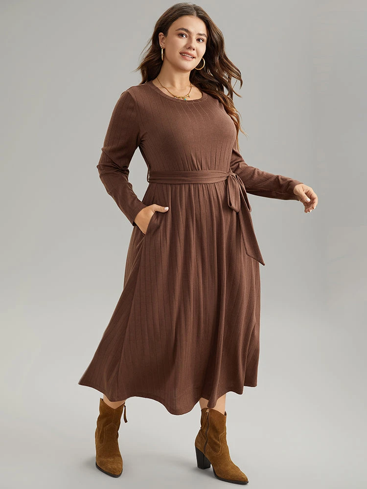 Plain Rib Knit Belted Pocket Dress 7 Plain Rib Knit Belted Pocket Dress - Image 5