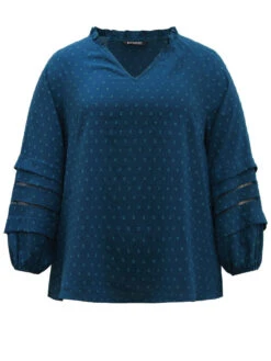 Plain Textured Cut Out Frill Trim Lantern Sleeve Blouse -Bloomchic Shop 950603681 mi f3521965 636b 46de 9a1b 4daed471daee