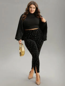 Star Glitter Split Hem High Rise Skinny Leggings -Bloomchic Shop 950826090 mw