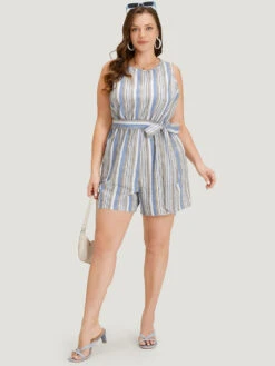 Striped Pocket Cut Out Knot Sleeveless Jumpsuit -Bloomchic Shop 951279005 qs