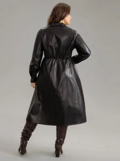PU Leather Elastic Waist Button Up Dress 9 PU Leather Elastic Waist Button Up Dress -Bloomchic Shop 952328998 wl