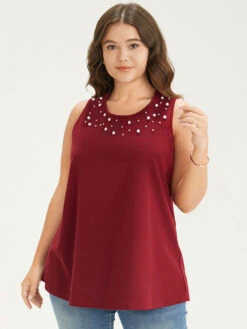 Solid Pearl Beaded Tank Top 13 Solid Pearl Beaded Tank Top -Bloomchic Shop 954426789 nm