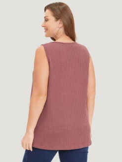 Waffle Knit Button Detail Plicated Detail Tank Top 15 Waffle Knit Button Detail Plicated Detail Tank Top -Bloomchic Shop 955522667 mf