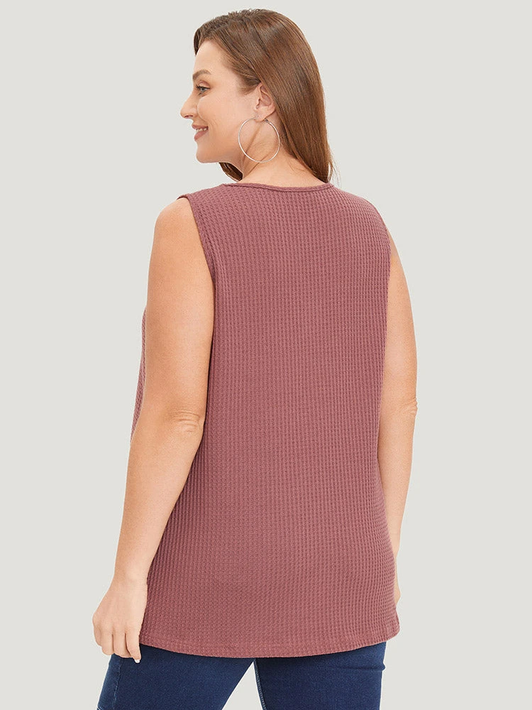 Waffle Knit Button Detail Plicated Detail Tank Top 7 Waffle Knit Button Detail Plicated Detail Tank Top - Image 5