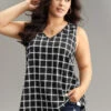 Gingham Print V Neck Tank Top -Bloomchic Shop 955725298 kq