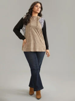 Leopard Patchwork Contrast Hooded Sweatshirt -Bloomchic Shop 955996742 kc