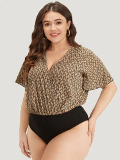 Graphic Print Surplice Neck Ruffle Sleeve Bodysuit 13 Graphic Print Surplice Neck Ruffle Sleeve Bodysuit -Bloomchic Shop 95648326 cy