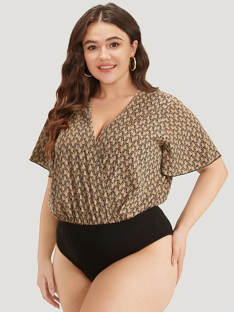 Graphic Print Surplice Neck Ruffle Sleeve Bodysuit 5 Graphic Print Surplice Neck Ruffle Sleeve Bodysuit - Image 3