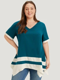 Anti-Wrinkle Two Tone Hanky Hem Blouse -Bloomchic Shop 956978441 qb 2b744386 f7e5 40fc 968f d817f3dc89dc