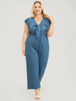 Solid Textured Ruffle Trim Cap Sleeve Pocket Knotted Jumpsuit -Bloomchic Shop 958367243 hi fae5c773 aa27 4b6a a613 7d127c49f1e3