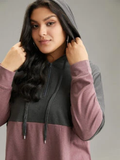 Colorblock Contrast Half Zip Hooded Sweatshirt -Bloomchic Shop 958520266 cu