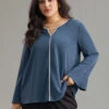 Two Tone Keyhole Bell Sleeve Blouse