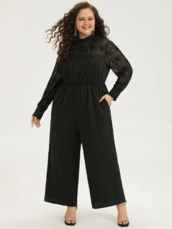 Halloween Anti-Wrinkle Spider Web Crochet Lace Mesh Jumpsuit -Bloomchic Shop 960559647 oa