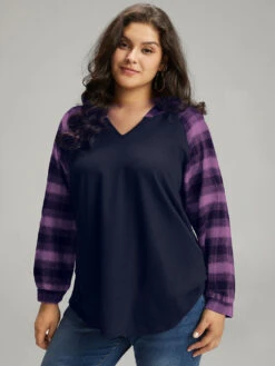 Plaid Print Hooded Patchwork Sweatshirt -Bloomchic Shop 960610696 yd