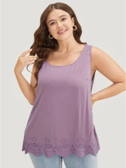 Bloomchic Shop 17 Plain Embroidered Scalloped Trim Tank Top
