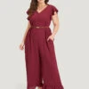 Plain Ruffle Cap Sleeve V Neck Zipper Jumpsuit 1 Plain Ruffle Cap Sleeve V Neck Zipper Jumpsuit -Bloomchic Shop 962539794 fa