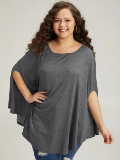 Bloomchic Shop 5 Solid Dolman Sleeve Crew Neck T-shirt