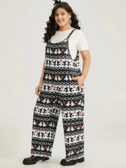 Halloween Witch & Pumpkin Pattern Striped Jumpsuit -Bloomchic Shop 962806058 ac