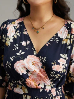 Floral Print Pleated Ties Wrap Lantern Sleeve Dress -Bloomchic Shop 963216341 dj