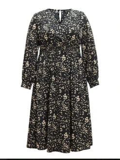 Graphic Two Tone Shirred Surplice Neck Dress -Bloomchic Shop 963472904 pd