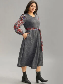 Ditsy Floral Patchwork Ruffle Trim Belted Dress -Bloomchic Shop 963736155 bd