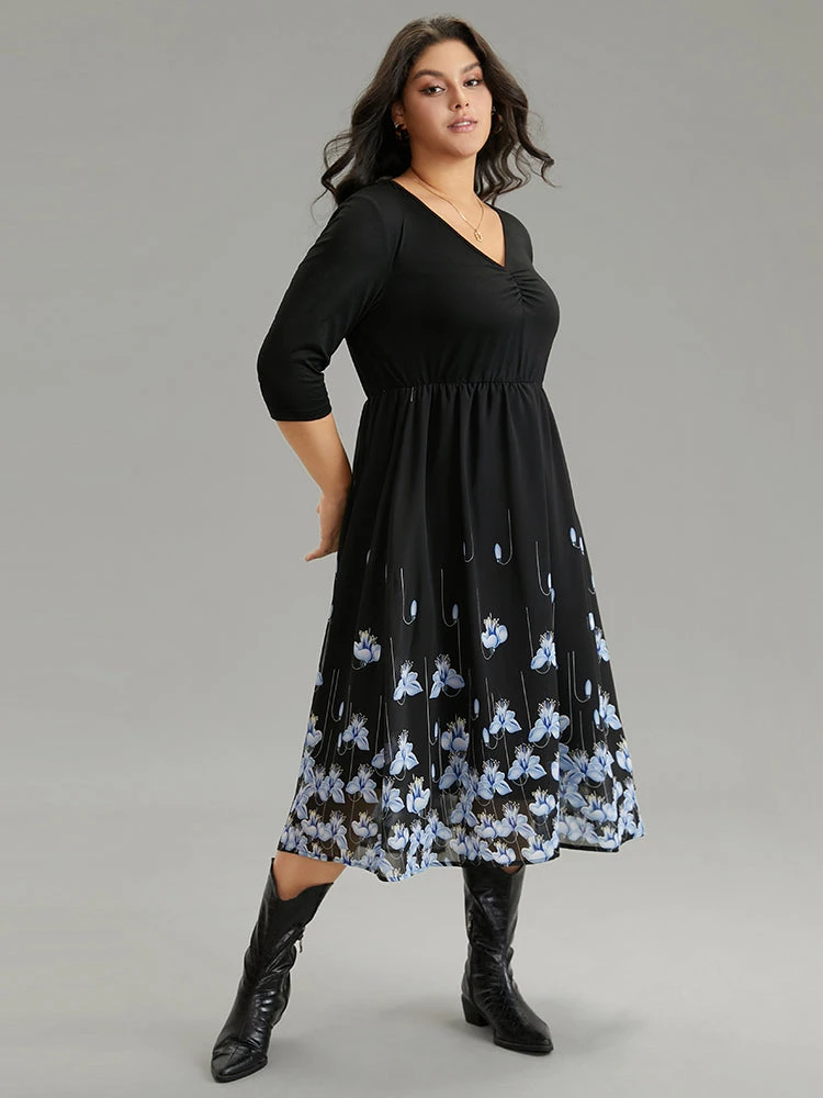 Boho Print Ruched Elastic Waist Chiffon Dress 6 Boho Print Ruched Elastic Waist Chiffon Dress - Image 4