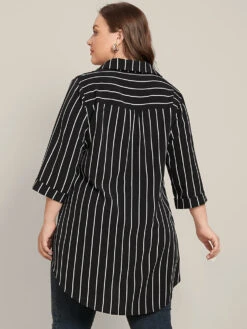 Striped Contrast V Neck Asymmetrical Hem Blouse -Bloomchic Shop 964458561 rz