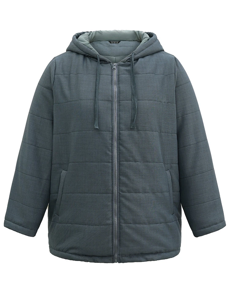 Hooded Drawstring Quilted Pocket Zipper Fly Coat 8 Hooded Drawstring Quilted Pocket Zipper Fly Coat - Image 6