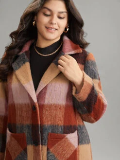 Contrast Plaid Patched Pocket Maxi Coat -Bloomchic Shop 965512201 ua