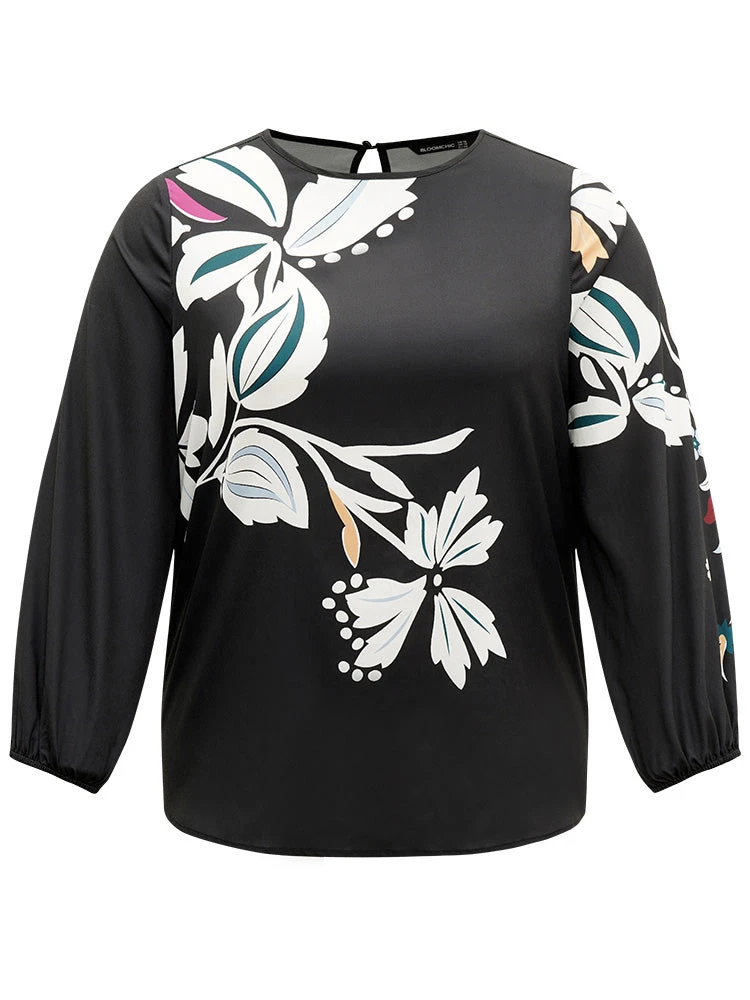 Floral Print Cut Out Lantern Sleeve Blouse 11 Floral Print Cut Out Lantern Sleeve Blouse - Image 9