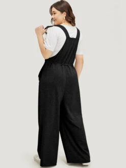 Plain Pocket Drawstring Adjustable Straps Overall Jumpsuit -Bloomchic Shop 967304781 zk