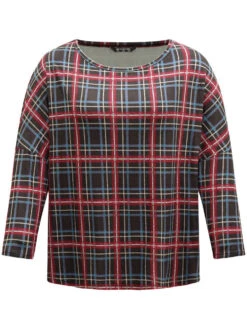 Plaid Dolman Sleeve Round Neck T-shirt -Bloomchic Shop 967497226 wr