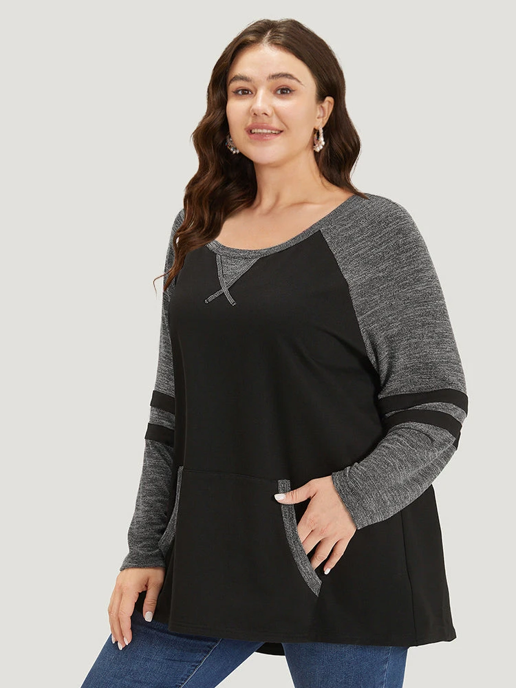 Striped Contrast Pocket Raglan Sleeve High Low Hem Sweatshirt 19 Striped Contrast Pocket Raglan Sleeve High Low Hem Sweatshirt - Image 17