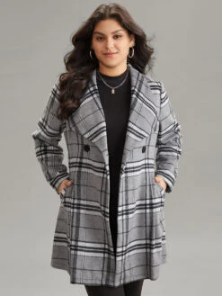 Plaid Button Up Pocket Belted Lapel Collar Coat -Bloomchic Shop 969647006 op