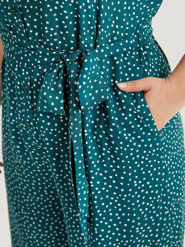 Polka Dot Belted Puff Sleeve Shirt Collar Jumpsuit 9 Polka Dot Belted Puff Sleeve Shirt Collar Jumpsuit - Image 7