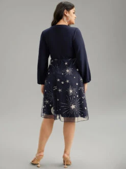 Star Glitter Mesh Patchwork Notched Dress -Bloomchic Shop 970262438 hl