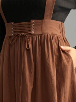 Plain Adjustable Straps Lace Up Ruffle Hem Dress -Bloomchic Shop 971182103 qa