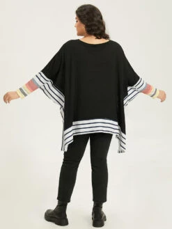 Striped Patchwork Colorblock Contrast Crew Neck Sweatshirt -Bloomchic Shop 971490371 tl