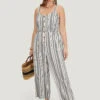 Striped Print Button Pocket Detail Cami Jumpsuit -Bloomchic Shop 97199914 ym