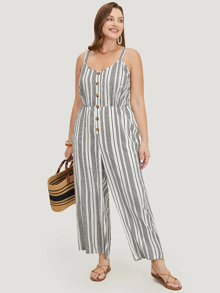 Striped Print Button Pocket Detail Cami Jumpsuit 3 Striped Print Button Pocket Detail Cami Jumpsuit