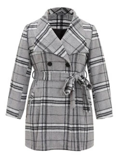 Plaid Button Up Pocket Belted Lapel Collar Coat -Bloomchic Shop 972476264 ny