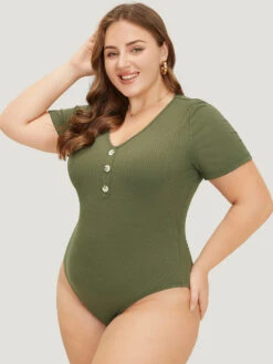 Solid Rib Knit Button Detail Bodysuit -Bloomchic Shop 973144379 rz