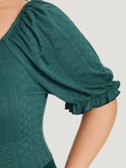 Plain Cut Out Ruched Puff Sleeve Bodysuit -Bloomchic Shop 973243747 fy