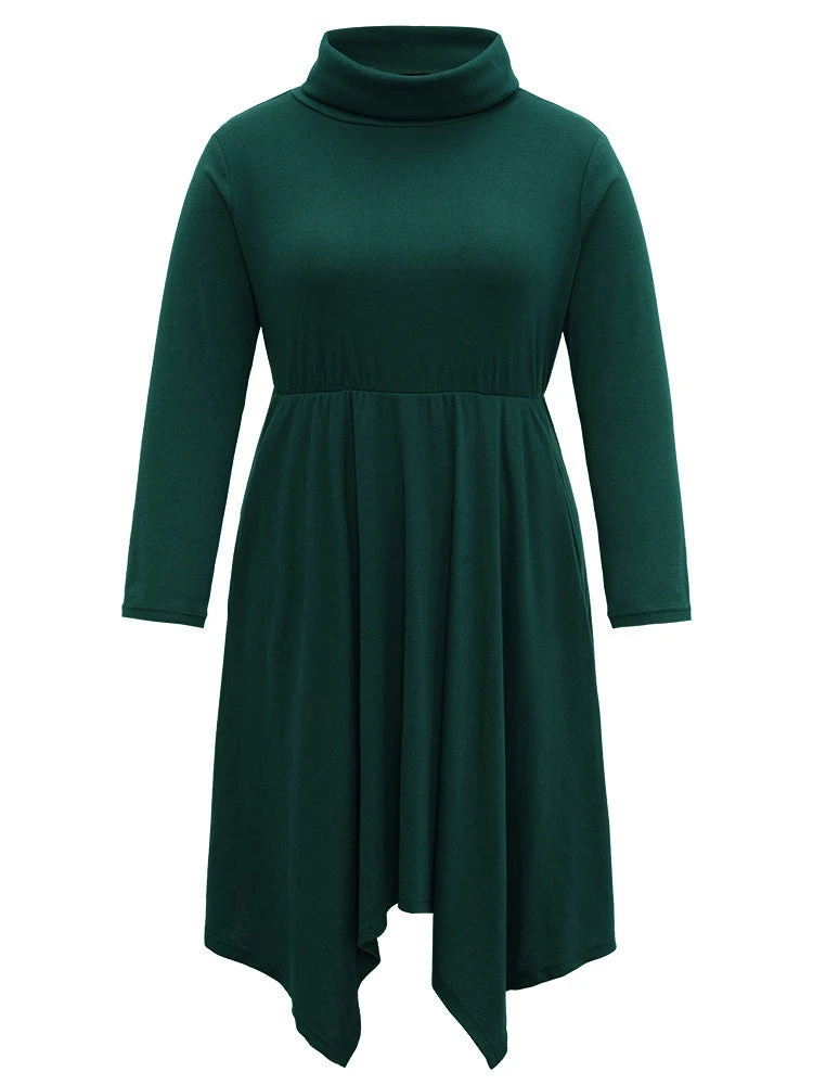 Solid Turtleneck Hanky Hem Pocket Dress 8 Solid Turtleneck Hanky Hem Pocket Dress - Image 6